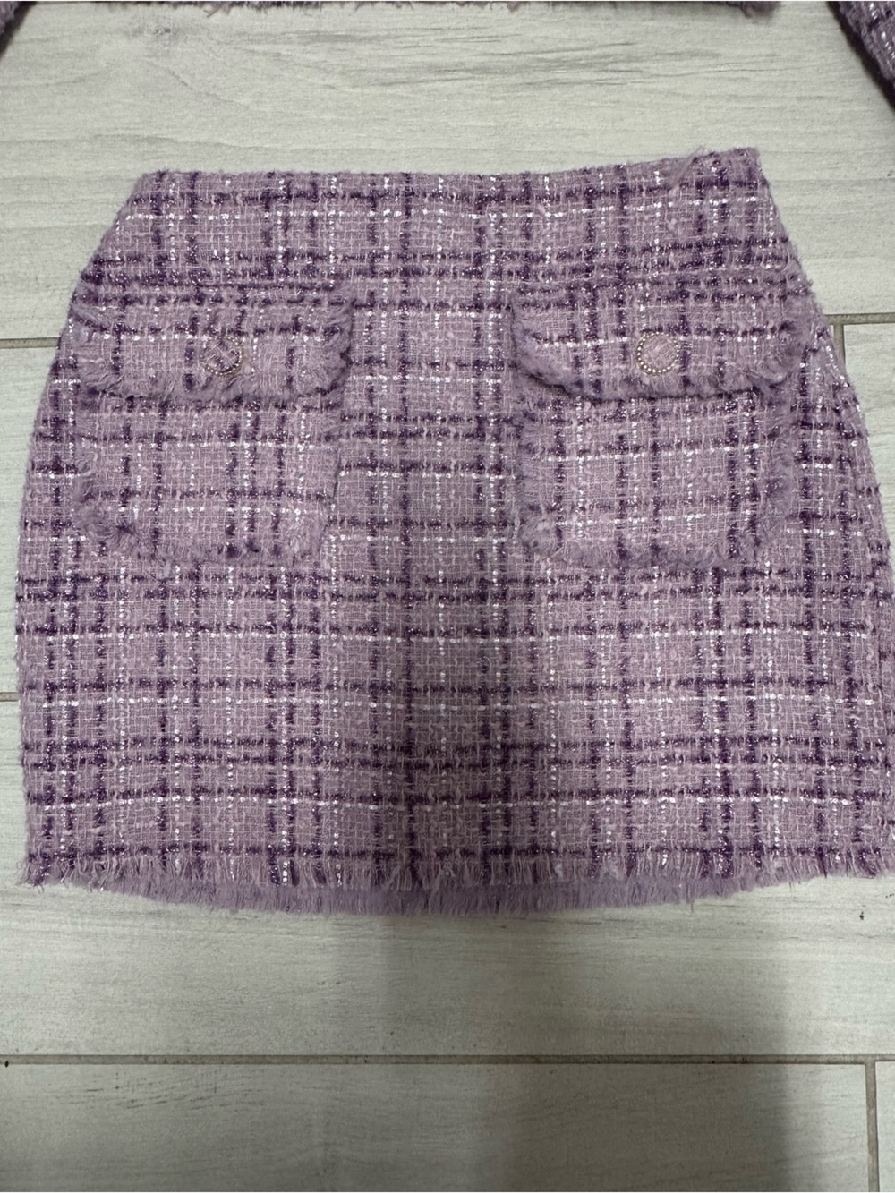 Endless Rose Lavender Tweed Mini Skirt with Pocket Details